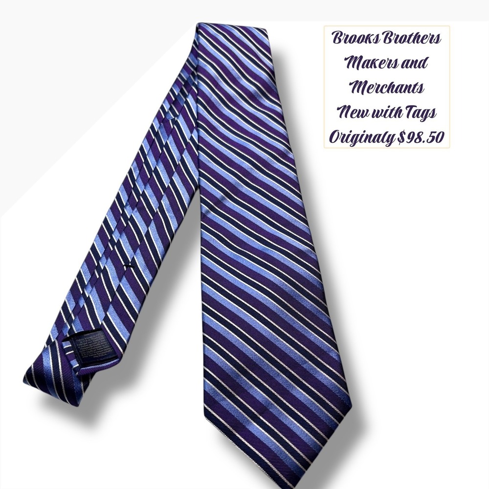 Brooks Brothers Striped Silk Tie Men Navy Blue Purple Formal Business Necktie